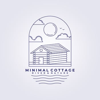 lake river cottage cabin logo line art vector illustration design outdoor adventure