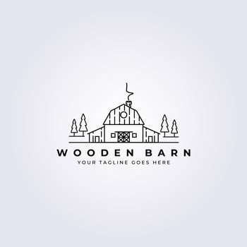 Barn house logo line art landscape vector illustration design