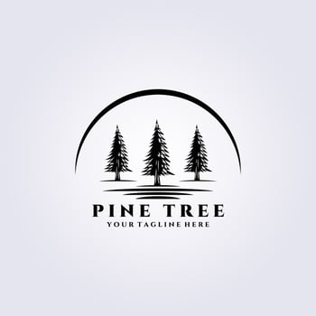 pine tree logo vector illustration design, river vintage trees