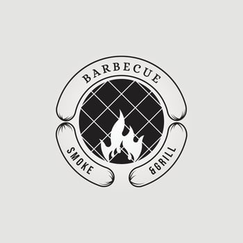 sausage Barbecue smoke  grill logo vector illustration design