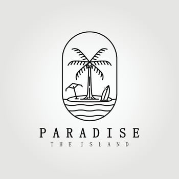 paradise , hawaii , line art palm tree logo vector illustration design graphic