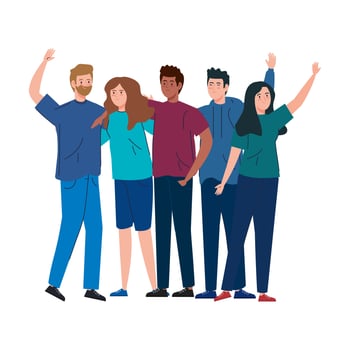 men and women together, happy, people, happiness and friendship, male and female characters vector