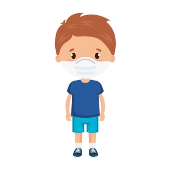 cute boy using face mask isolated icon vector