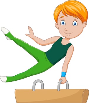 Little boy gymnast doing a pommel horse vector