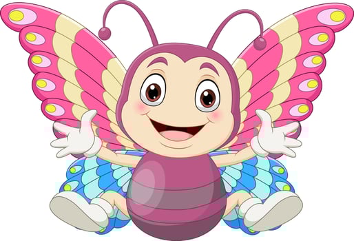 Cartoon baby butterfly sitting and waving vector