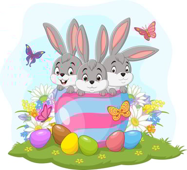 Three Easter bunnies in the Easter egg vector