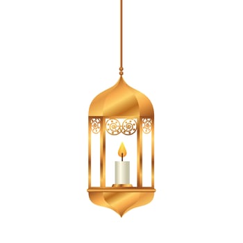 ramadan kareem lantern golden hanging , arab islam culture decoration on white background vector