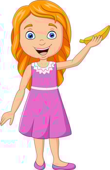 Cartoon little girl holding banana vector