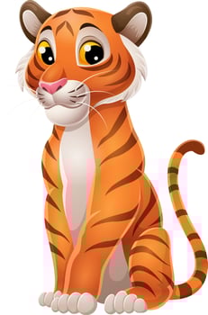 Cartoon funny tiger sitting in the grass vector