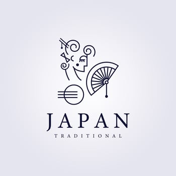 geisha japan logo salon , traditional dancer, girl vector illustration line art design