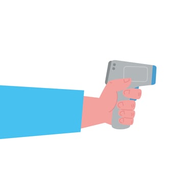 hand with digital non contact infrared thermometer, medical thermometer measuring body temperature, prevention of coronavirus disease 2019 ncov vector