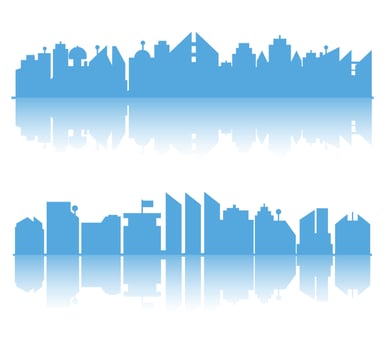 blue silhouette city skyline set vector illustration