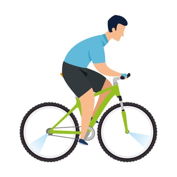 man in hardtail mountain bike on white background vector