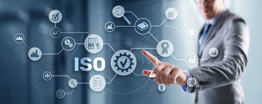 ISO certification concept standard quality control. International information security standard photo