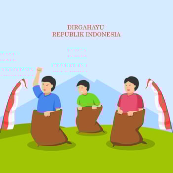 Indonesia traditional games during independence day, sack race. celebration vector
