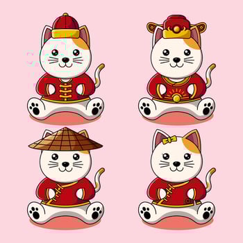 Cute cat in Chinese traditional costume collection illustration vector