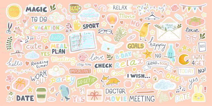 Set with cute stickers for daily planner and scheduler vector