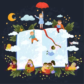 Colorful illustration of children read a book vector