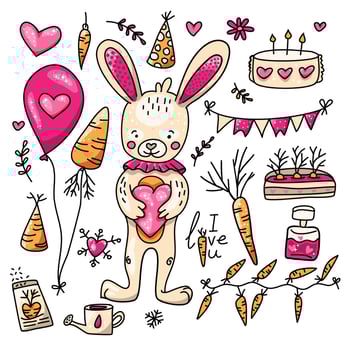 Set with rabbit and many carrot elements vector