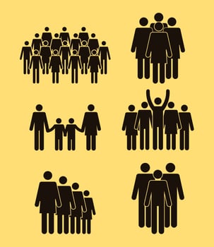 population six silhouettes icons vector