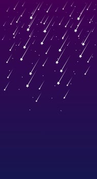 Galaxy illustration in flat style with design shooting stars in night sky view. Aesthetic and beautiful dark background. Banner template for mobile phone screen saver theme, lock screen and wallpaper. vector