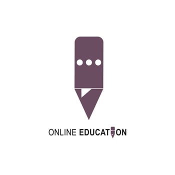 Online education logo design template. Pencil with icon chat bubble emblem for digital courses, classes and schools vector illustration. Business company, online university and e-learning concept.