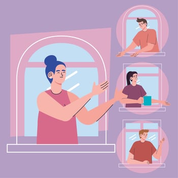 people sharing things through window vector