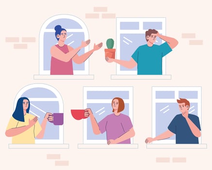 young people in the windows vector