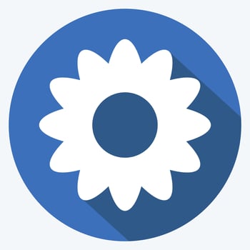 Flower Icon in trendy long shadow style isolated on soft blue background vector