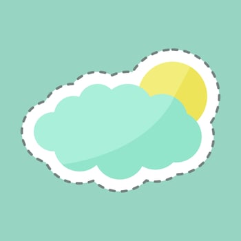 Sun Cloud Sticker in trendy line cut isolated on blue background vector