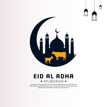 Happy Eid al adha mubarak islamic background with flat style. Mubarak Islamic background vector