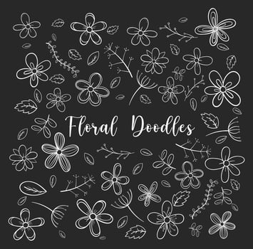 Hand drawn floral doodle icons set vector