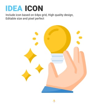 Idea icon vector with flat color style isolated on white background. Vector illustration innovation sign symbol icon concept for business, finance, industry, company, apps, web and all project