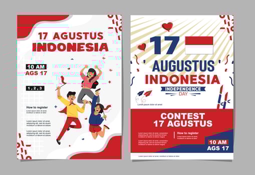 August 17th. spirit of Indonesian Independence Day. 2 young people celebrate independence day by carrying flags, a symbol of the spirit of independence. Use for banners, and backgrounds vector
