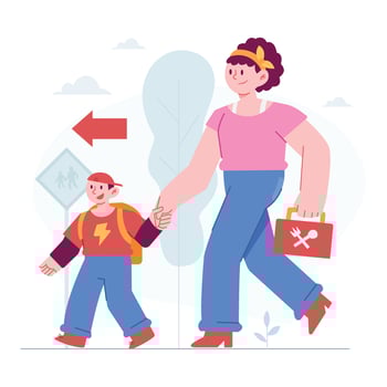 Back to school concept vector Illustration idea for landing page template, kid class doing lesson for knowledge education, elementary school children go to school with parent, Hand drawn Flat Styles