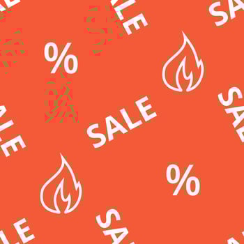 Sale and hot discounts seamless pattern. Special offer. Vector orange background with the slogan sale and the symbol of fire.