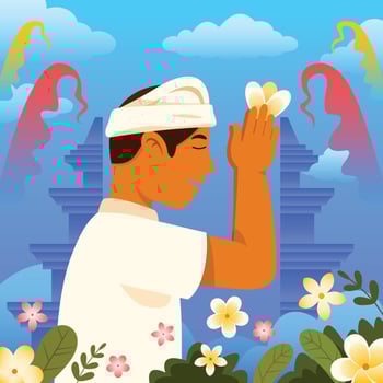 Boy Praying Before Nyepi Day Of Silence vector