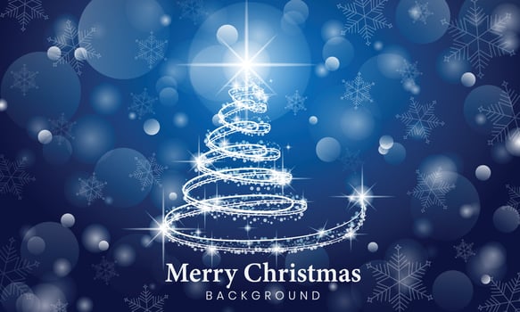 Heaven Christmas Tree Background Vector Template Design With Snowflakes, Silver lights.