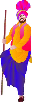 Punjabi bhangra dancer in harvest festival Lohari, vector illustration
