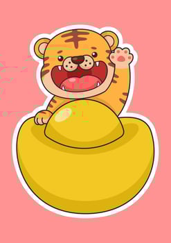 Cute Chinese New Year Tiger With Big Gold Money vector