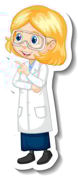 Scientist girl cartoon character sticker vector