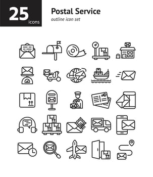 Postal Service outline icon set. vector