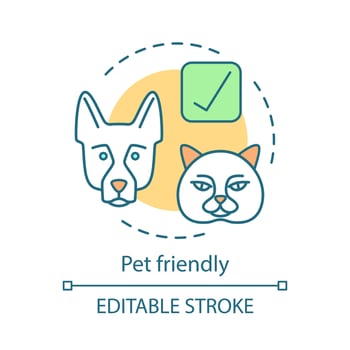 Pet friendly concept icon. Accommodation for dogs and cats with pet lovers. Veterinary service. Vet clinic idea thin line illustration. Vector isolated outline drawing. Editable stroke