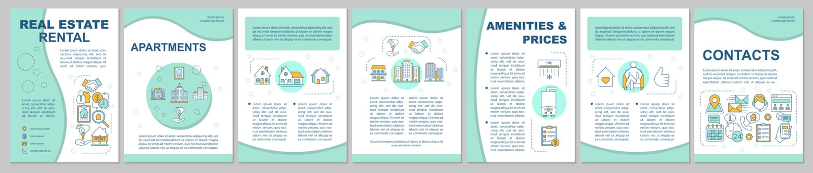 Real estate rental brochure template layout. Property leasing. Flyer, booklet, leaflet print design with linear illustrations. Vector page layouts for magazines, annual reports, advertising posters