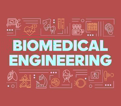 Biomedical engineering word concepts banner. Biotechnology for health. Healthcare development. Presentation, website. Isolated lettering typography idea with linear icons. Vector outline illustration