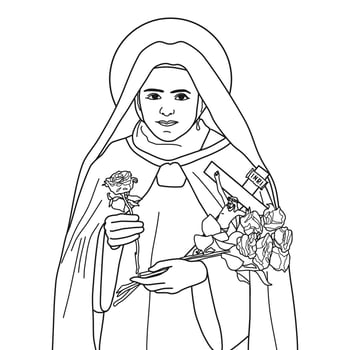 Saint Teresa of the Child Jesus and Holy Face Vector Illustration Monochrome Outline
