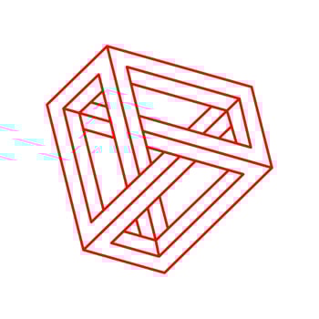 Impossible shapes. Logo. Sacred geometry. Optical illusion. Abstract eternal geometric object. Optical art. Impossible geometry symbol on a white background. Line art. Escher style. vector