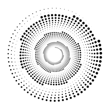 Vortex dotted shape. Modern geometric art. Trendy design element for border frame, logo, tattoo, symbol, web, prints, posters, template, pattern and abstract background. vector