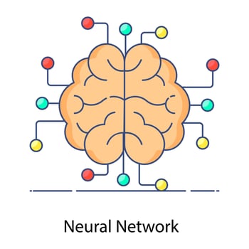 Neural network icon style, brain with network nodes vector