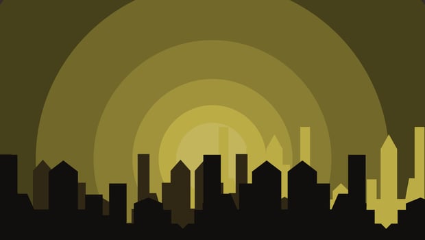 vector illustration of urban silhouette with gradient yellow color
